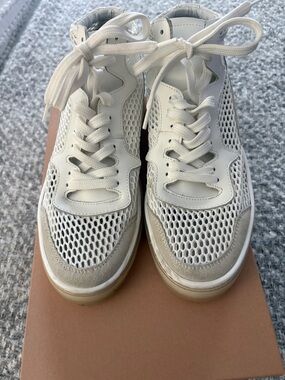 Women's White Mesh High-Top Sneakers with Suede Trim